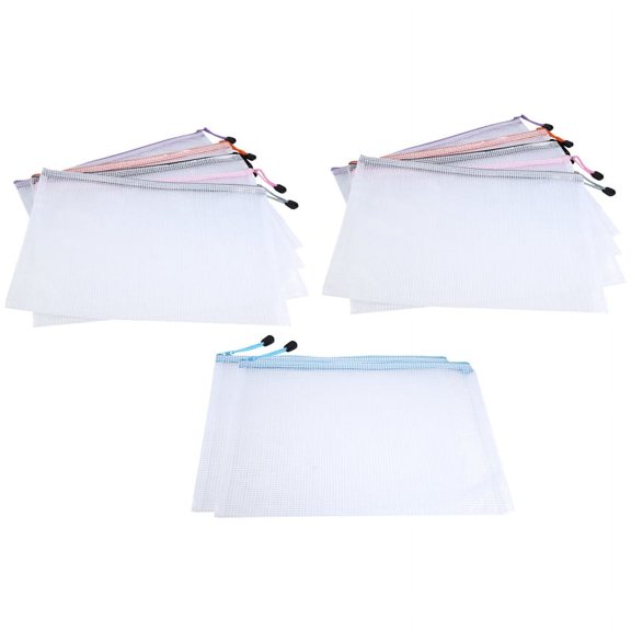 12PCS A4 Plastic Zip Wallets A4 Zip Lock Bags Document Folders Mesh Zipper File Bags Waterproof Travel Storage Pouch