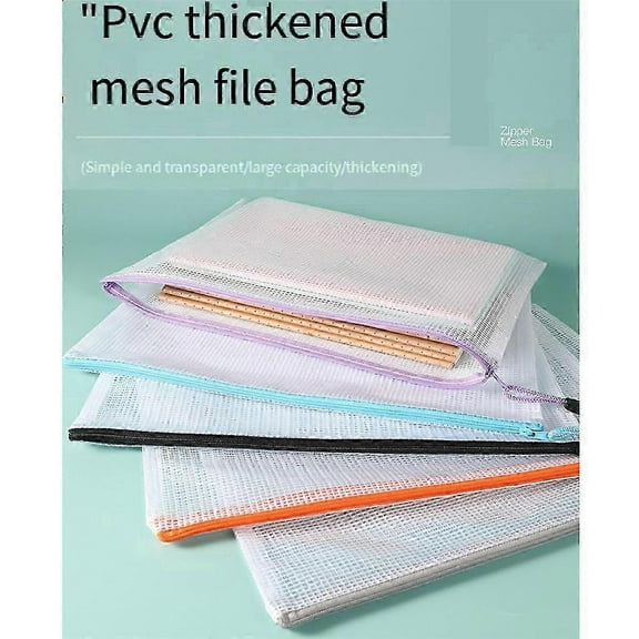 12PCS A4 Plastic Zip Wallets A4 Zip Lock Bags Document Folders Mesh Zipper File Bags Waterproof Travel Storage Pouch