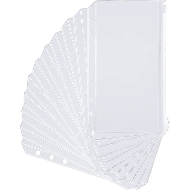 12PCS A5/A6 Binder Pockets 6 Holes Zipper Cash Envelopes for A5/A6