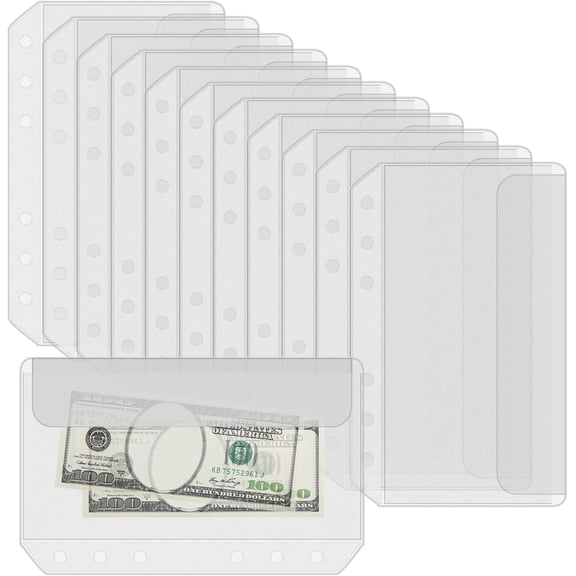 12PCS A5 Binder Pockets No Zipper 6-Hole Cash Stuffing Envelopes Planner Inserts for A5 Binder, Clear PVC Zipless Loose Leaf Bags Binder Pouch Money Saving Budget Envelopes for Cash Budgeting