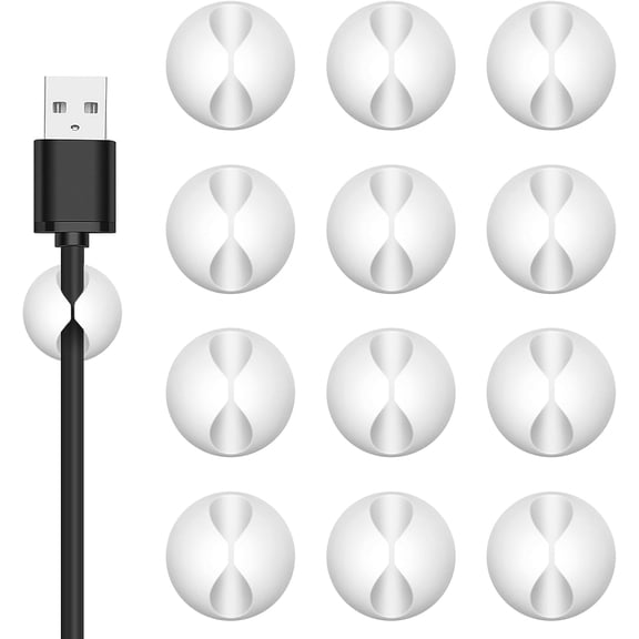 12PCS Adhesive Cable Clips, Cord Holder Organizer for Desk, Nightstand & Office, Wire Management for Charger, Mouse & Electronics