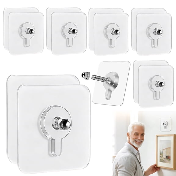 12PCS Adhesive Hooks No Drilling, Heavy Duty Nail Free Wall Stickers, Self Adhesive Screw Hooks for Hanging Pictures, Towels, Keys Strong Wall Mount for Bathroom, Kitchen, Home, Office