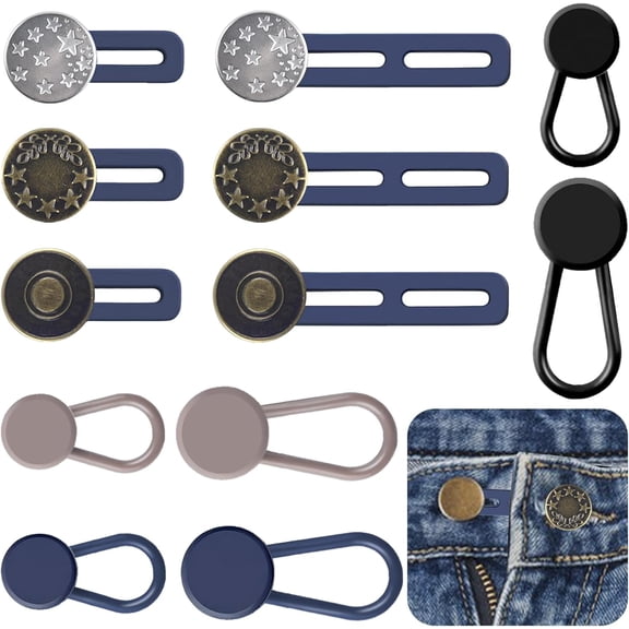 12PCS Adjustable Waist Button Expanders - No-Sew Jeans & Pants Solution | Instant Waistband Extension for Women & Men | Perfect for Maternity, Dress Shirts & Trousers