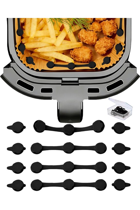 12PCS Air Fryer Magnets for Parchment Paper, Heat-Resistant Silicone Air Fryer Liners Magnets for Holding Down Disposable Air Fryer Liners, Air Fryer Accessories Prevent Paper Burning (Black)