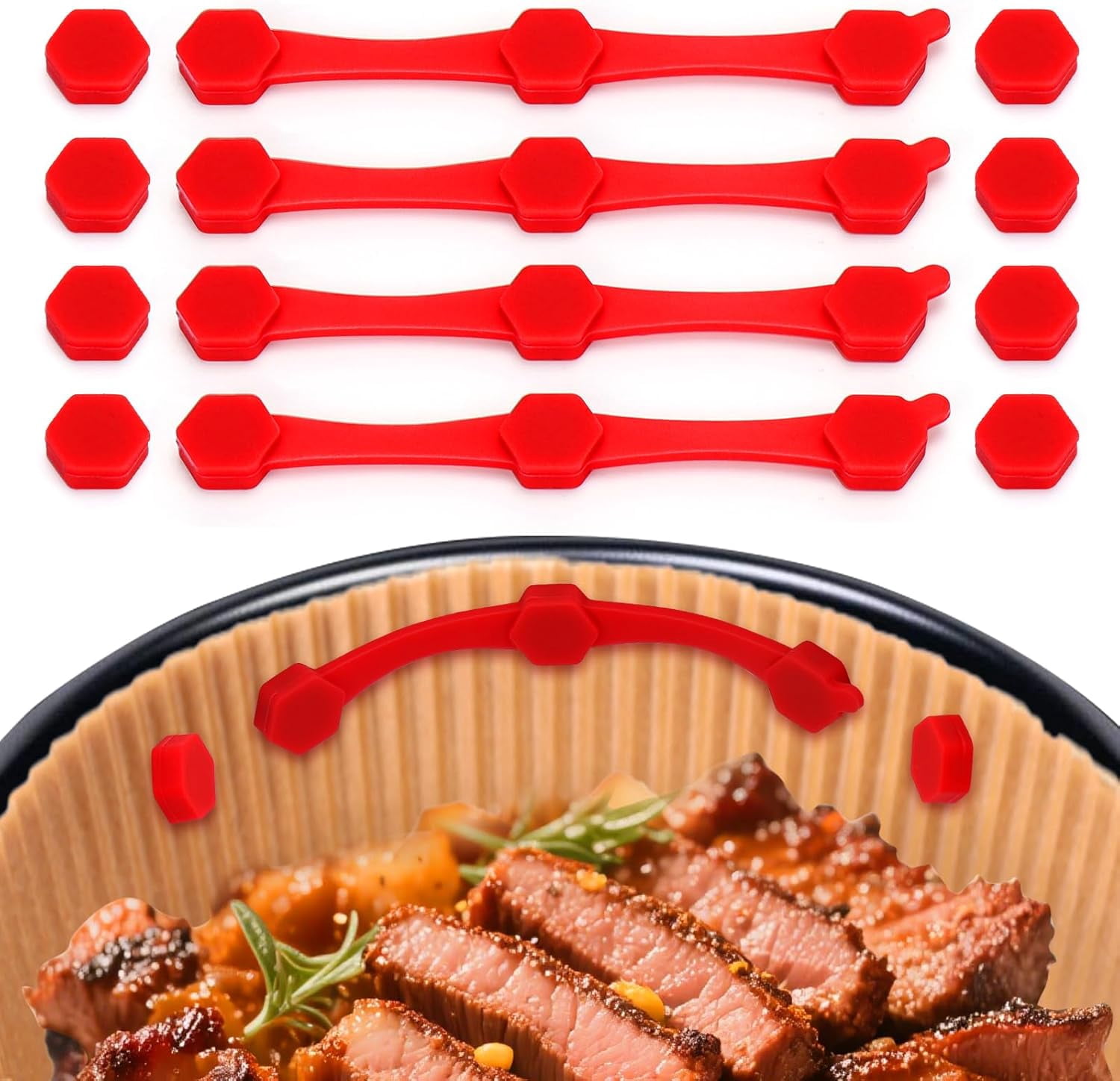 12PCS Air Fryer Magnets Silicone Buckle for Parchment Paper Liners, High-T p Resistant Air Fryer Accessories, Prevent Burning, Safely Lock Paper from Heating El ent or Covering Food (Red)