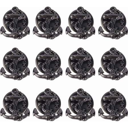 12PCS Anchor Brooch Pins Black Anchor Lapel Pins Decorative Alloy Brooches Sailing Brooch Pin Navy Theme Pin for Women Men Suit Coat Cloth Jacket Bag Decorations