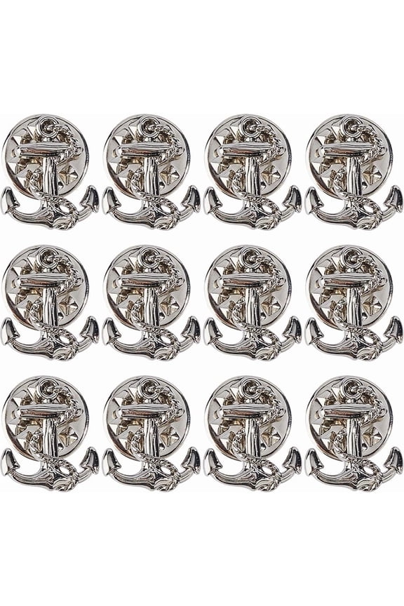 12PCS Anchor Brooch Pins Platinum Anchor Lapel Pins Decorative Alloy Brooches Sailing Brooch Pin Navy Theme Pin for DIY handcrafting