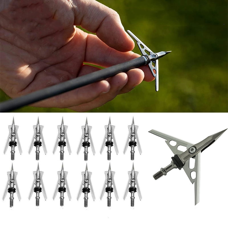 12PCS Archery Broadheads 2" Dia Expandable 2 Blade Arrowheads