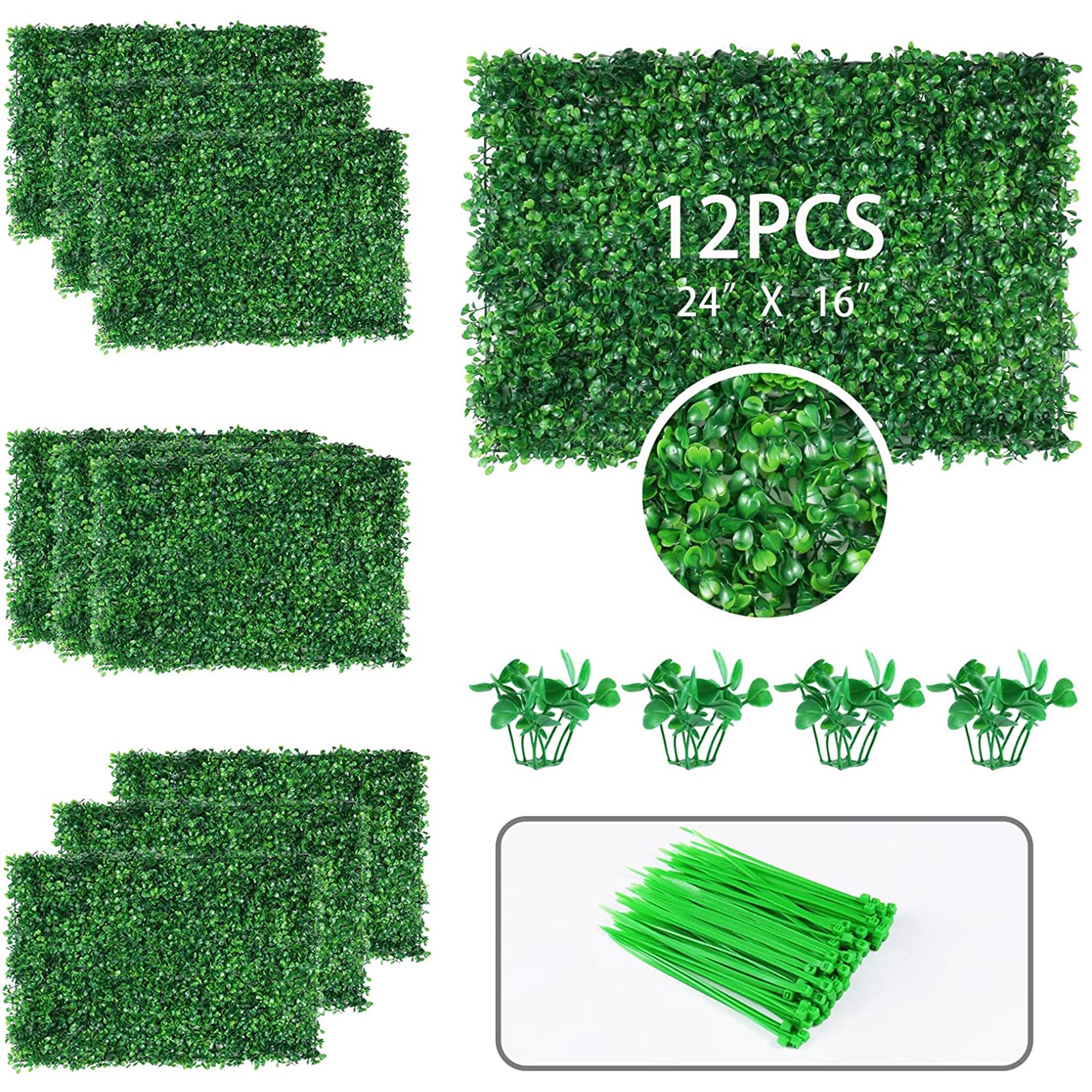 VEVORbrand 24PCS 24"x16" Artificial Boxwood Hedge Wall Panels for 62 SQ