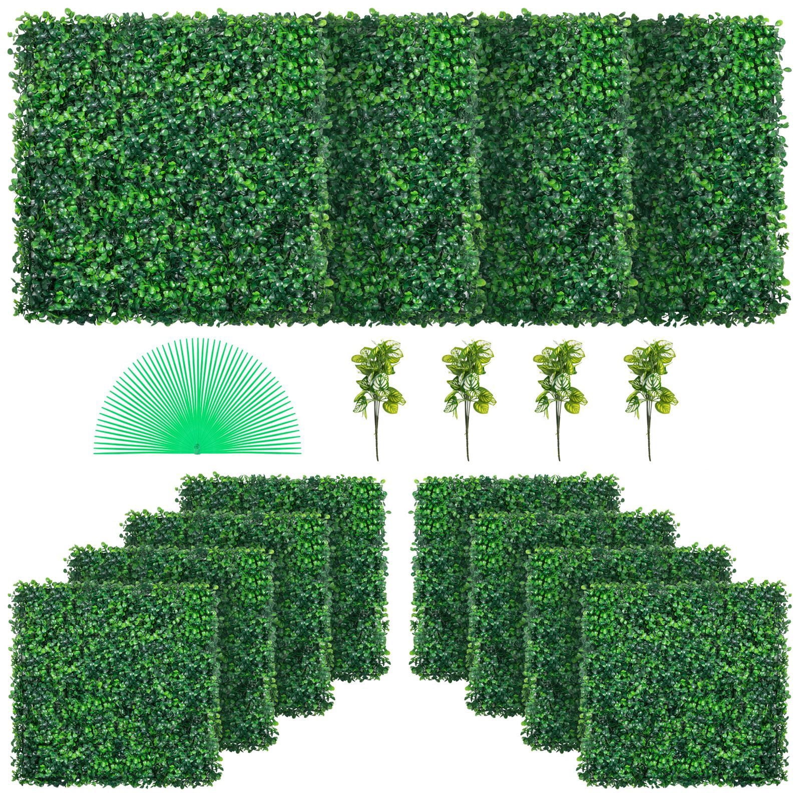12PCS Artificial Boxwood Panels, Boxwood Hedge Wall Panels,Artificial Grass Backdrop Wall 1.6\",Privacy Hedge Screen UV Protected for Outdoor Indoor Garden Fence Backyard, 20x20inch