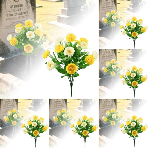 12PCS Artificial Cemetery Flowers for Graves - Durable Silk Floral Arrangements for Outdoor Headstones, Memorial Decor, Funeral Flowers (Rose, Lily, Chrysanthemum) All Season Grave Decorations