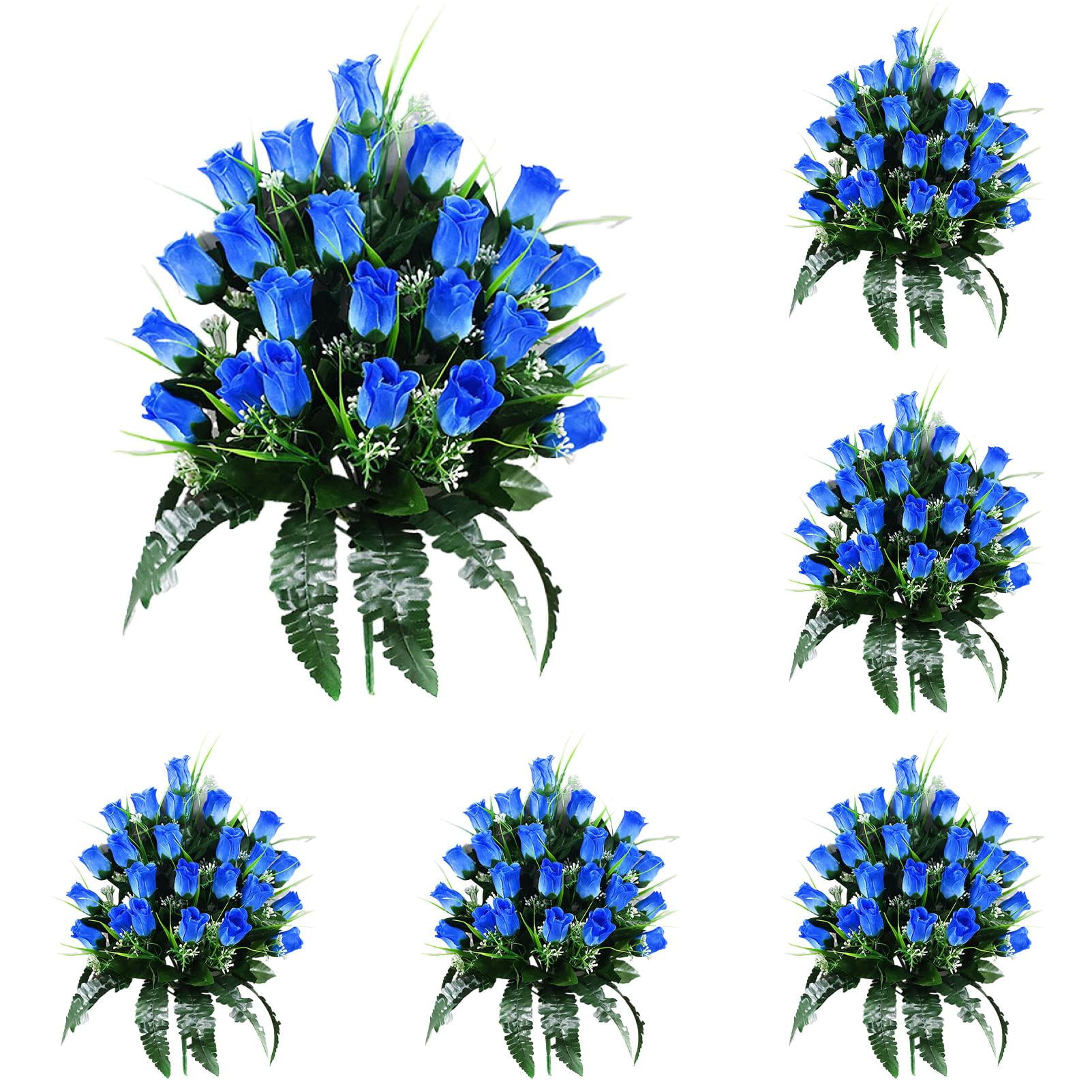 12PCS Artificial Cemetery Flowers - Outdoor Grave Decorations with Rose Bouquets,Saddle Flowers for Headstones - Beautiful Sympathy Arrangements with Vase for Lasting Memorial Decor