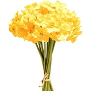 12PCS Artificial Daffodils Flowers, Fake Greenery UV Resistant No Fade Faux Plastic Plants for Wedding Bridle Bouquet Indoor Outdoor Home Garden Kitchen Office Table Vase