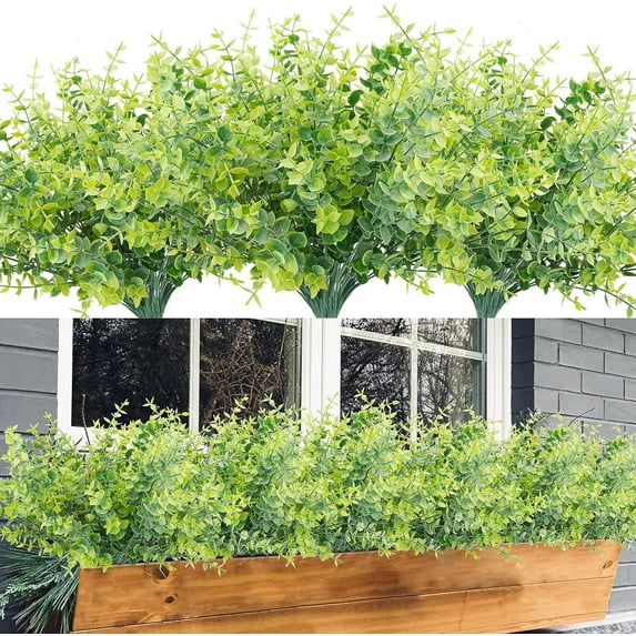 12PCS Artificial Ferns for Outdoors, Fake Fall Boston Fern Plants UV Resistant No Fade Faux Plastic Greenery Bushes for Indoor Outside Window Box Fall Décor Autumn Orange