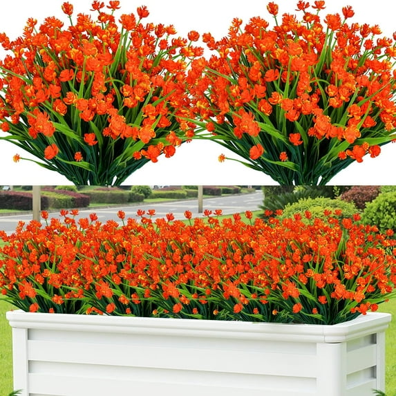 12PCS Artificial Flowers, UV Resistant Plastic Fake Flowers Picks for Indoor Outsides Decorations Office Arrangements Tables Party Home Outdoor Décor (Orange)