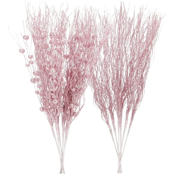 12PCS Artificial Glitter Berry Stem Ornaments, 17 Inches Decorative Bead Sticks, Glittery Twigs, Picks, Branches for Christmas Tree, Small Vase, Holiday, Wedding, Party