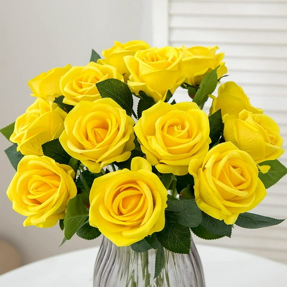 12PCS Artificial Roses Silk Flowers Fake Roses Bouquet Long Stem for Home Wedding Decoration Party (Wine) A