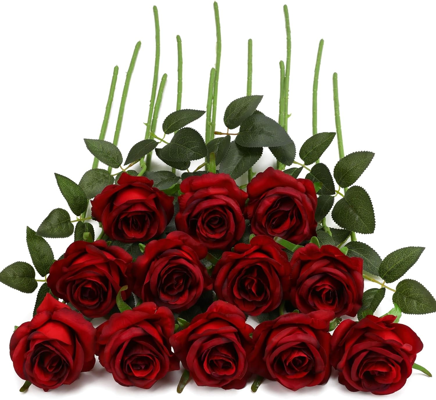 12PCS Artificial Roses Silk Flowers Fake Roses Bouquet Long Stem for Home Wedding Decoration Party (Wine)