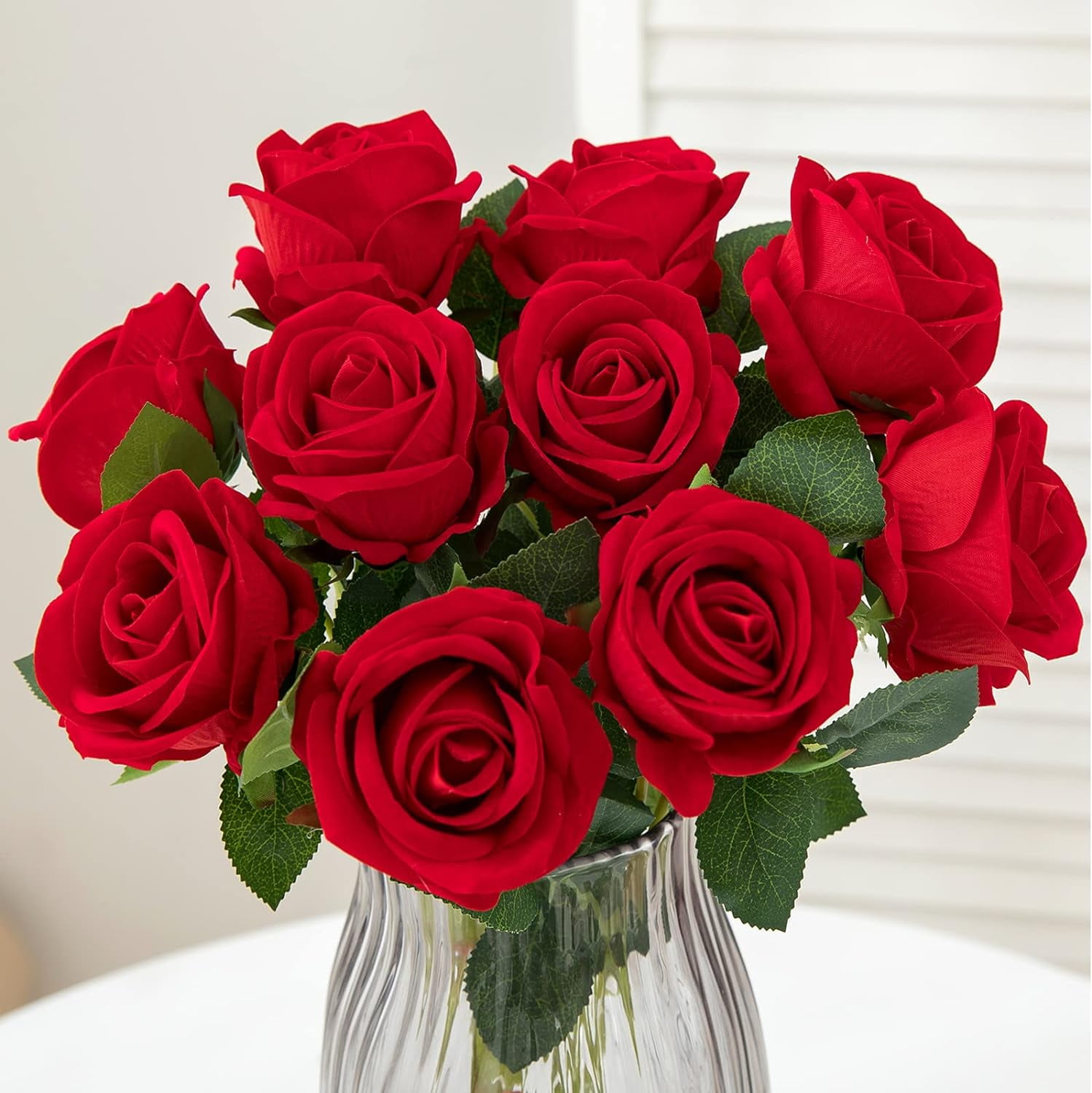 12PCS Artificial Roses Silk Flowers Fake Roses Bouquet Long Stem for Home Wedding Decoration Party (Wine)