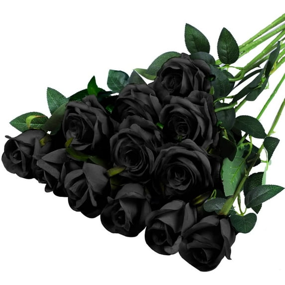 12PCS Artificial Silk Flowers Realistic Roses Bouquet Long Stem for Home Wedding Decoration Party (A-Red)