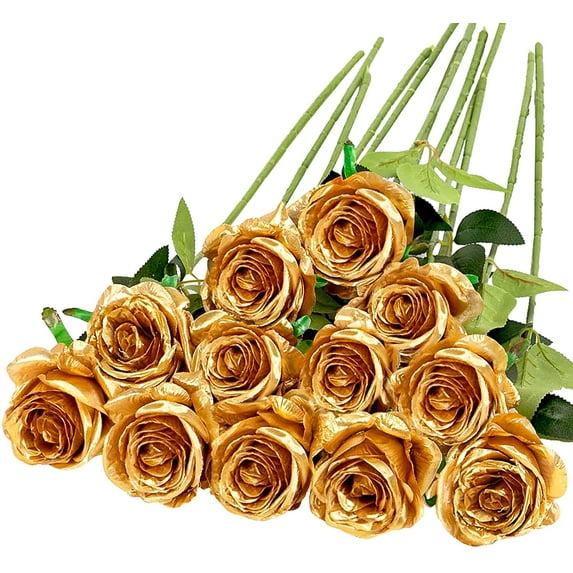 12PCS Artificial Silk Flowers Realistic Roses Bouquet Long Stem for Home Wedding Decoration Party (Black-1)