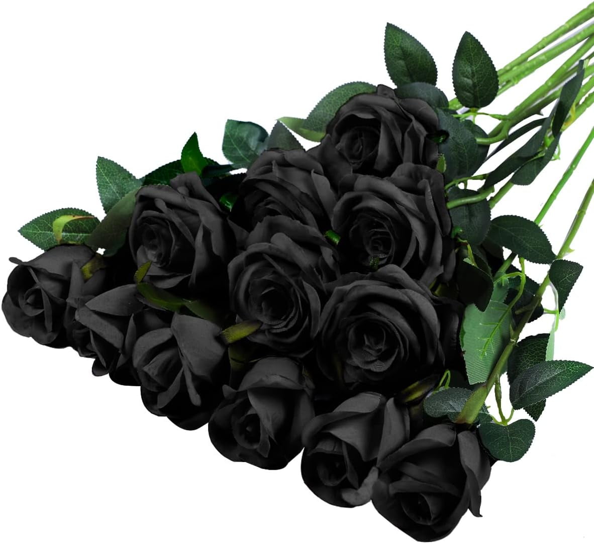 12PCS Artificial Silk Flowers Realistic Roses Bouquet Long Stem for Home Wedding Decoration Party (Black-1)