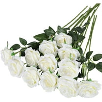 12PCS Artificial Silk Flowers Realistic Roses Bouquet Long Stem for Home Wedding Decoration Party (White) A