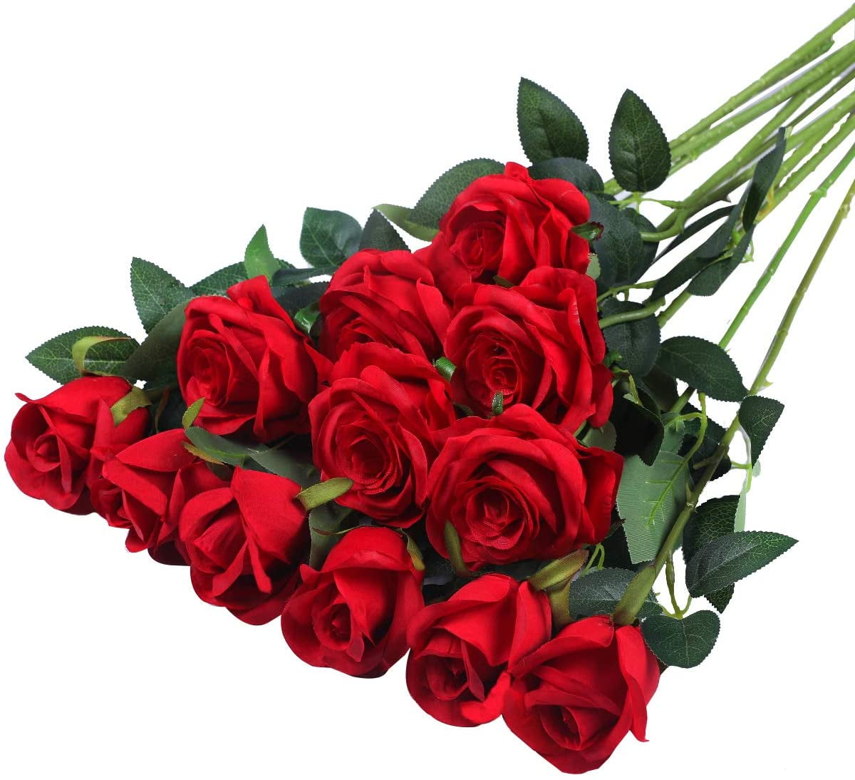 12PCS Artificial Silk Flowers Realistic Roses Bouquet Long Stem for ...