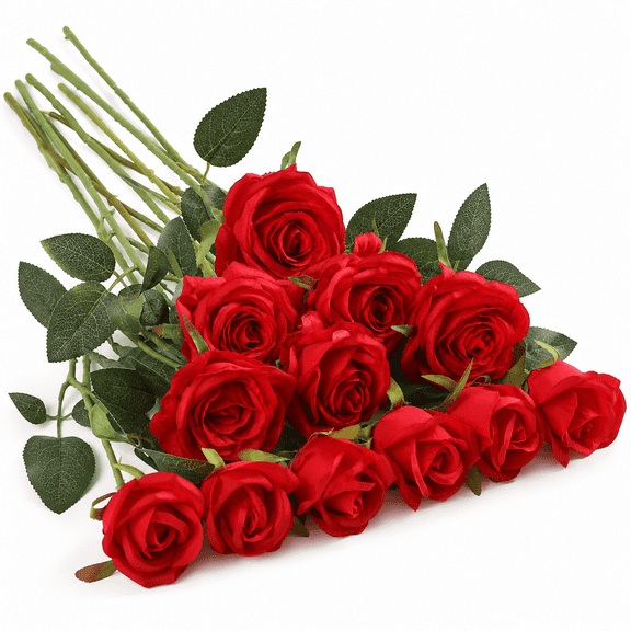 12 Pack Artificial Silk Roses with Long Stems, Realistic Rose Flowers for Home, Wedding, Party and Valentine’s Day Decoration