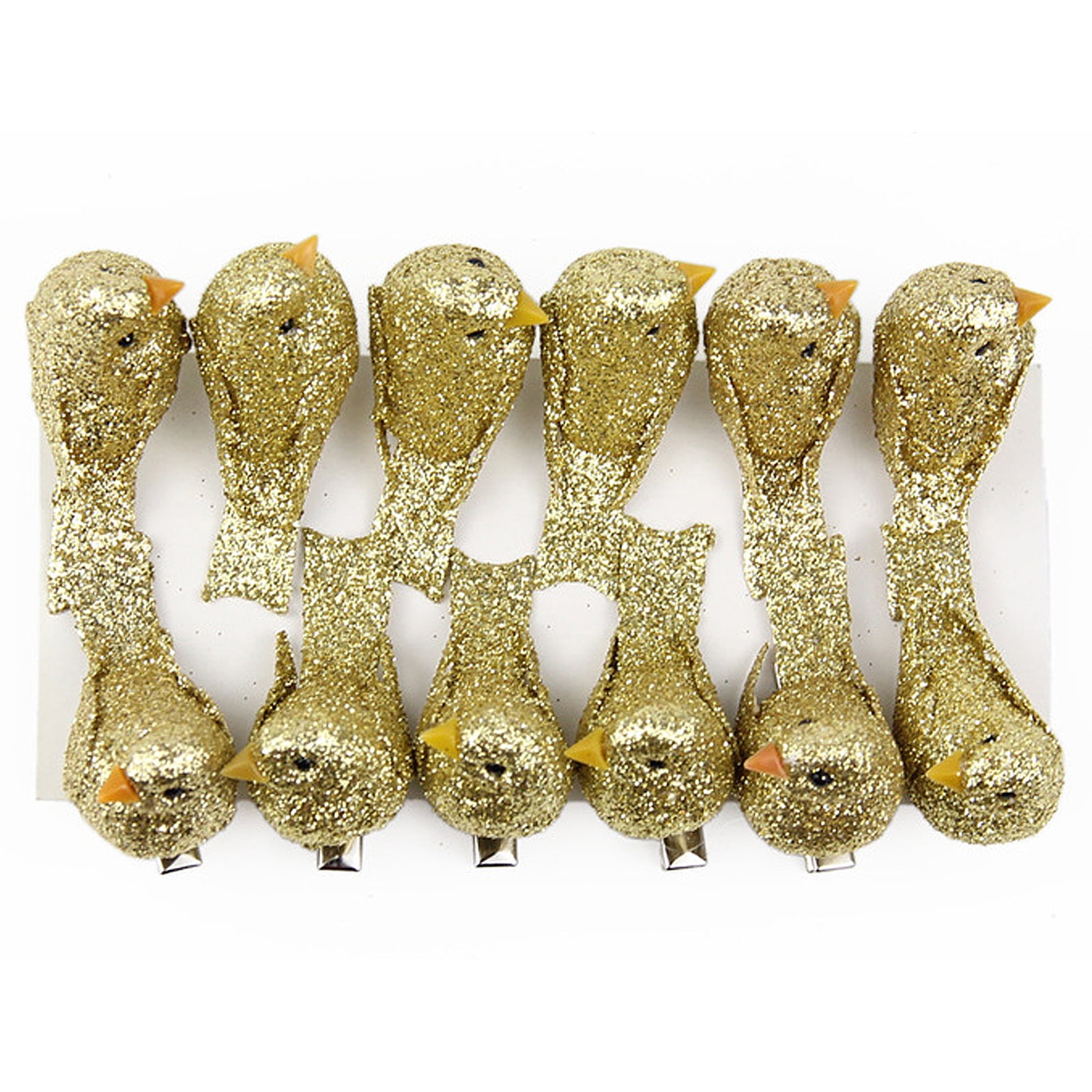 12PCS Artificial Simulation Birds Ornaments, Sparkling Cute Gold