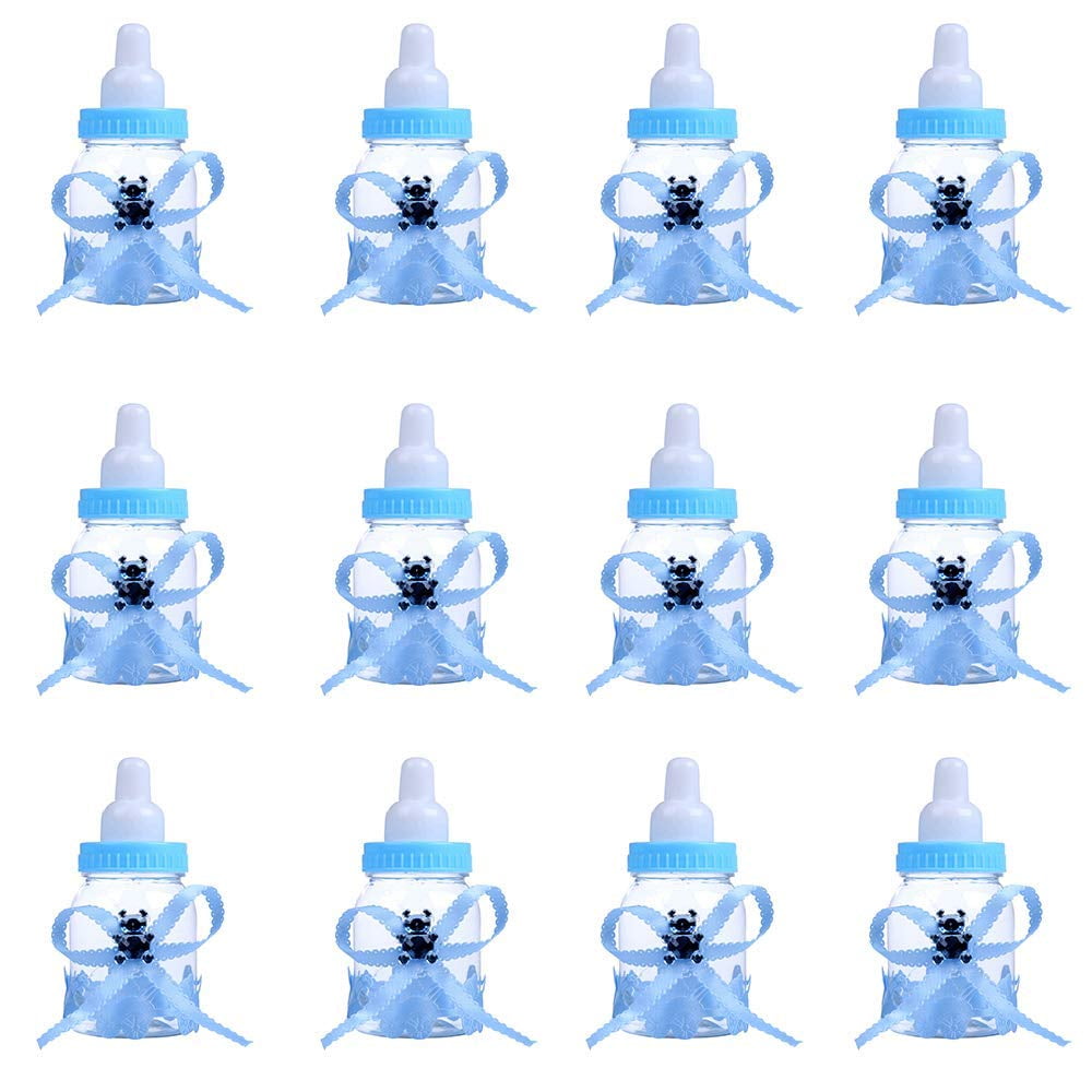 I-MART 12PCS Baby Bottle Shower Favor, Plastic Candy Bottles, Baby Shower Decorations/Supplies for Boys Girls Babies Baptism Birthday Party, Blue