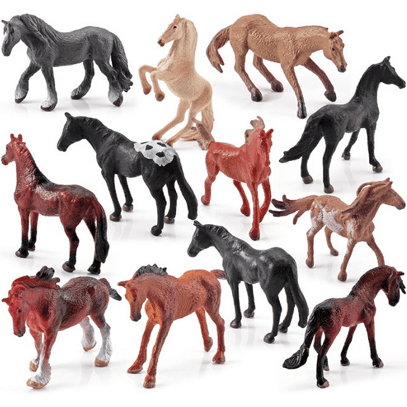 12PCS Big Horse Mare and Stallion Toy Figures, Plastic Horse Figurines, Horse Animal Toys for Girls and Boys, Horse Club Cake Topper Party Decoration