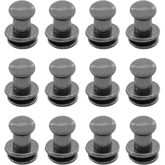 12PCS Black 6mm Round Head Leather Rivets, Chicago Button Studs, DIY Belt Wallet Bag Craft Fasteners with Slotted Posts