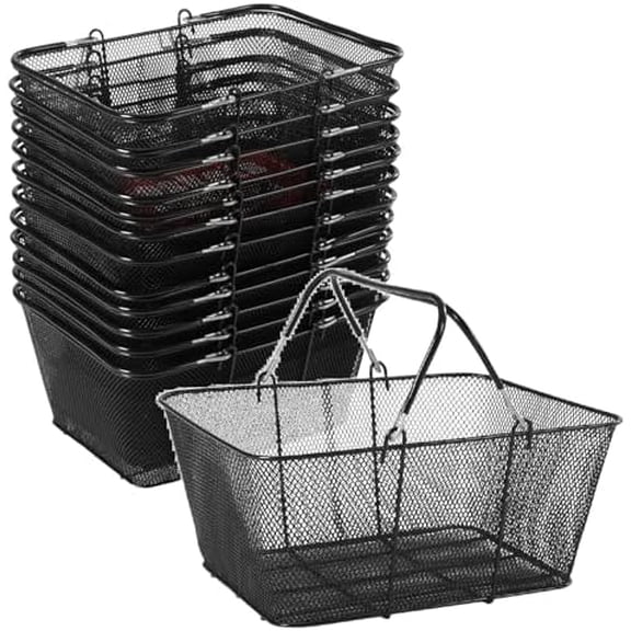 12PCS Black Metal Shopping Basket with Handles, Portable Wire Shopping Baskets, Black Iron Grocery Basket for Supermarkets, Retail Stores$$Tools & Hardware Other