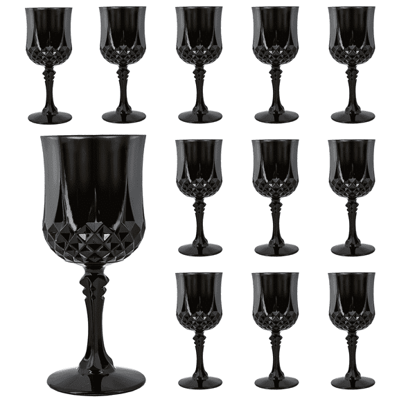 ZHURUININ Reusable Plastic Wine Glasses ，Black，7oz，12Pack