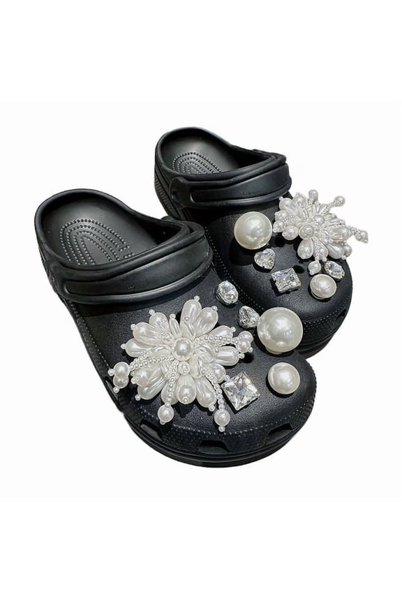 12PCS Bling Shoe Charms for Women, Plastic Rhinestone Flower Pearl Gems Shoe Charms, Sparkling Silver Shoe Chains, DIY Sandals Clog Shoe Decoration Charms for Party Favors Birthday Party Accessories