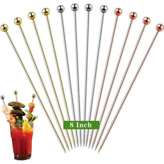 12PCS Bloody Mary Skewers Gift Set, 8 Inch Stainless Steel Cocktail Picks Metal Bloody Mary Accessories, Reusable Cocktail Skewers Bar Toothpicks for Drinks