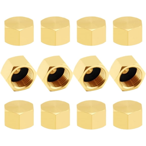 12PCS Brass 3/8 Inch Compression Caps, 3/8" Female Stop Valve Cap Fitting for Kitchen Bathroom Sink Faucet Supply Water Line Hose Shut-off Angle Stop Valve