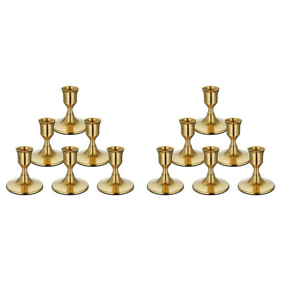 12PCS Brass Gold Taper Candle Holders, Vintage Metal Candlestick Holders for Dinner Room Table Centerpiece or Mantel
