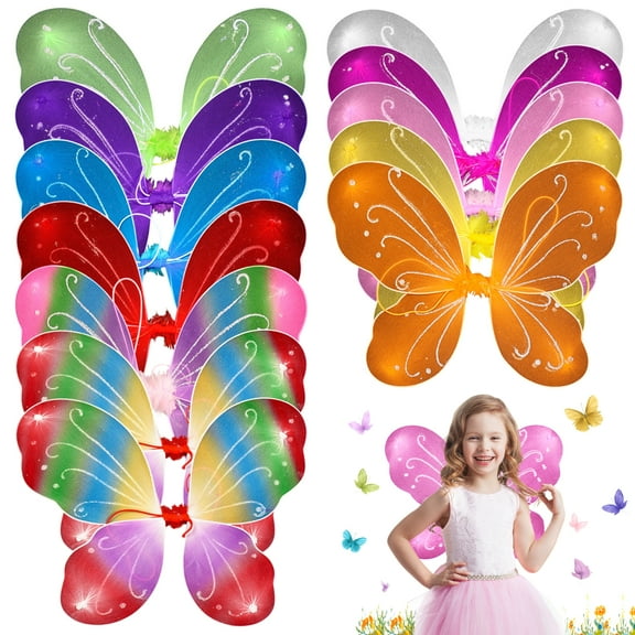 12PCS Butterfly Fairy Wings, Sparkle Princess Wings Set, Colorful Costume Accessories for Parties, Glitter Costume Wings with Elastic Straps & Shimmering Patterns, Birthday Party Favors