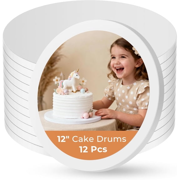 12PCS Cake Drums 12 Inch Round, 12in Cake Boards Set, 1/2" Thick Sturdy Cardboard Base for Wedding & Party Desserts, Food Grade for Baking & Decorating, Base para Pastel (White)