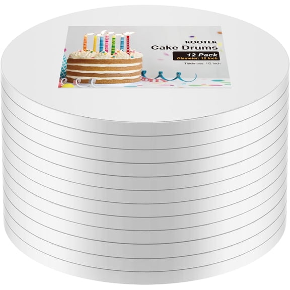 12PCS Cake Drums 12 Inch Round, 12in Cake Boards Set, 1/2" Thick Sturdy Cardboard Base for Wedding & Party Desserts, Food Grade for Baking & Decorating, Base para Pastel (White)