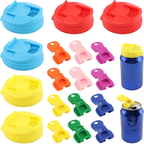 12PCS Can Tab Openers with 6 Leak-Proof Drink Covers, Reusable Soda Can Opener & Protector Caps for Fingers Safety, No Spill, Fit Coke, Beer, Soda Cans for Travel, Party, Office