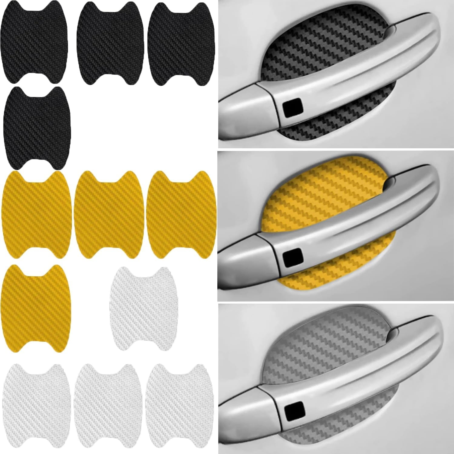 12PCS Car Door Handle Protector Sticker, Universal Carbon Fiber Anti