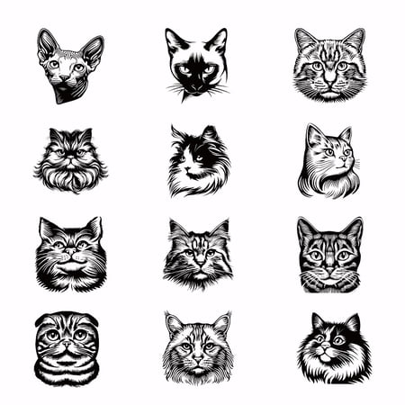 12PCS Cat Head Iron on Transfer Paper Cats Animals DIY Heat Transfer Sticker Applique Washable Iron-on Decals for T Shirts DTF Transfers Ready to Press for Clothing Peaked Cap Bag Jackets DIY