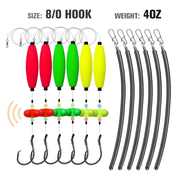 Catfish Rigs Kit Santee Rig 8/0 Hooks 4oz Weights Float Rattler Catfish Fishing Gear 12PCS