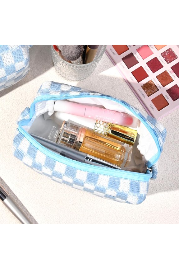 12PCS Checkered Makeup Bag, Cosmetic Pouch, Travel Toiletry Organizer with Customization for Women