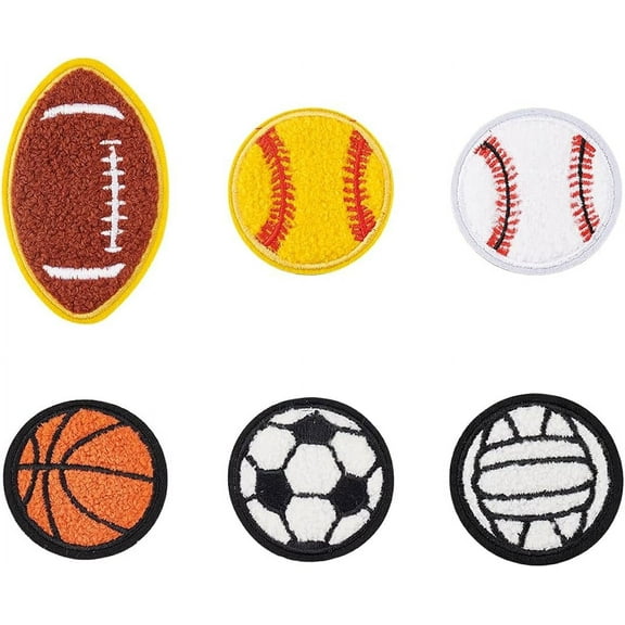 12PCS Chenille Ball Embroidery Patches Iron on Patches Sport Ball Applique Patches Baseball Basketball Volleyball Football Rugby Patterns Patches