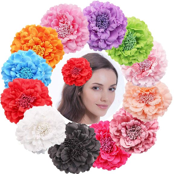 12PCS Chiffon Flower Hair Clips Peony Flower Brooch For Women girl Beach Party Wedding Event Decoration