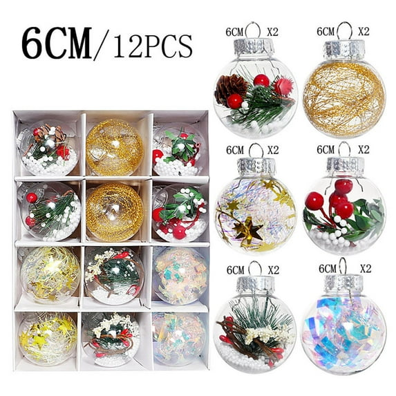 12PCS Christmas Ball Ornaments Christmas Tree Decoration Holiday Multiple Styles Ornaments For Christmas Trees Party Ball Decoration Plastic Ball